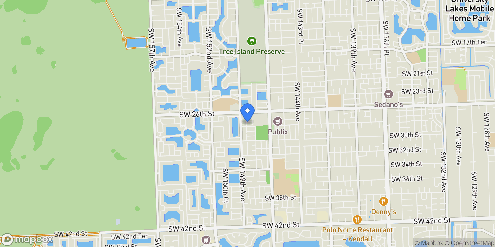 Map showing 14856 SW 27th Ter, West Miami, Florida, United States.