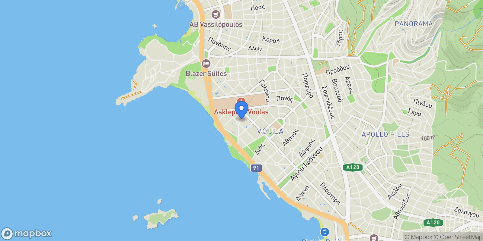 Map showing Voula, Attica, Greece.
