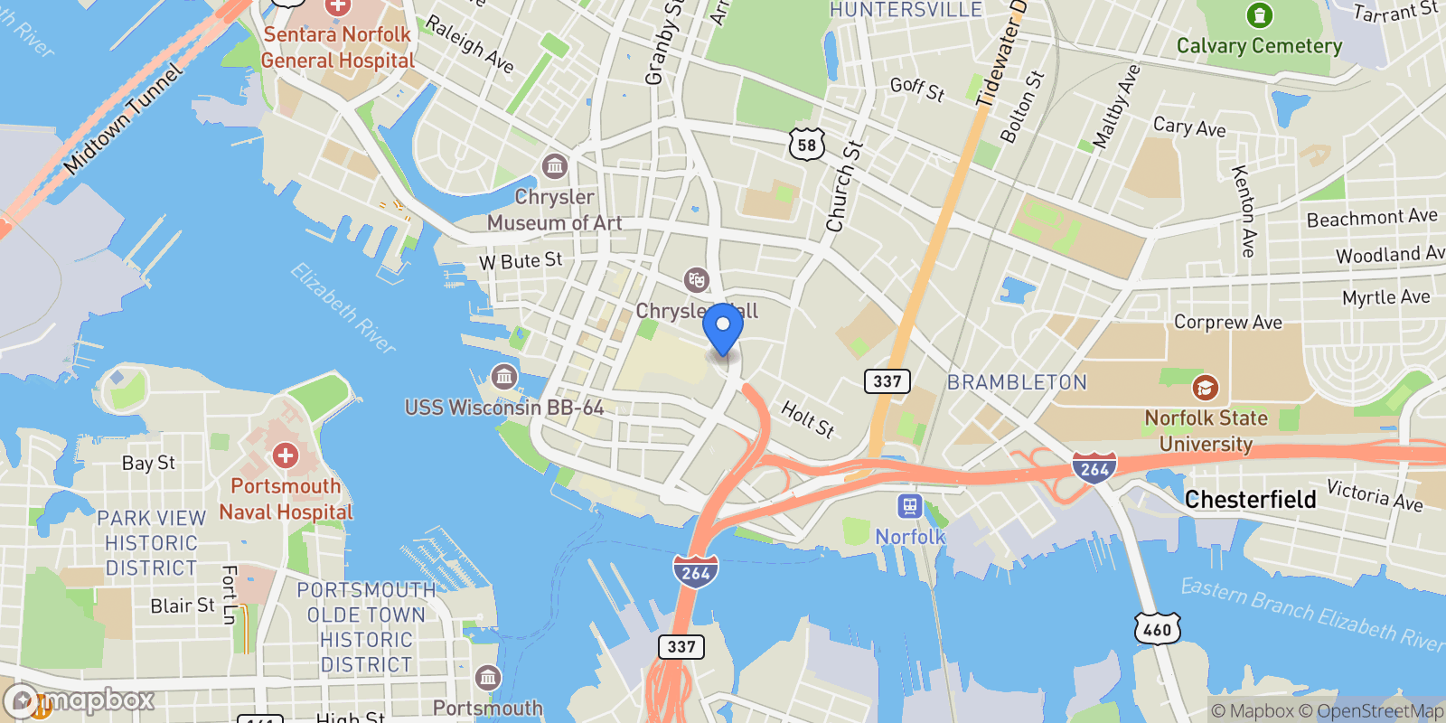 Map showing 415 Saint Pauls Boulevard, Norfolk, Virginia, United States.