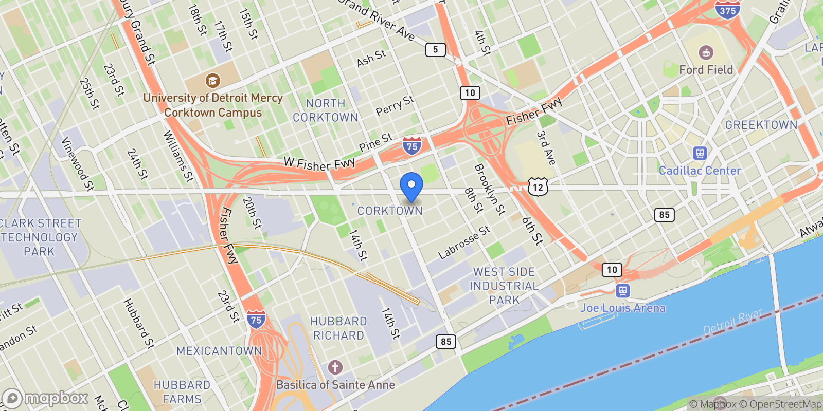 Map showing 2037 11th Street Unit 3, Detroit, MI 48216, Detroit, Michigan, United States.