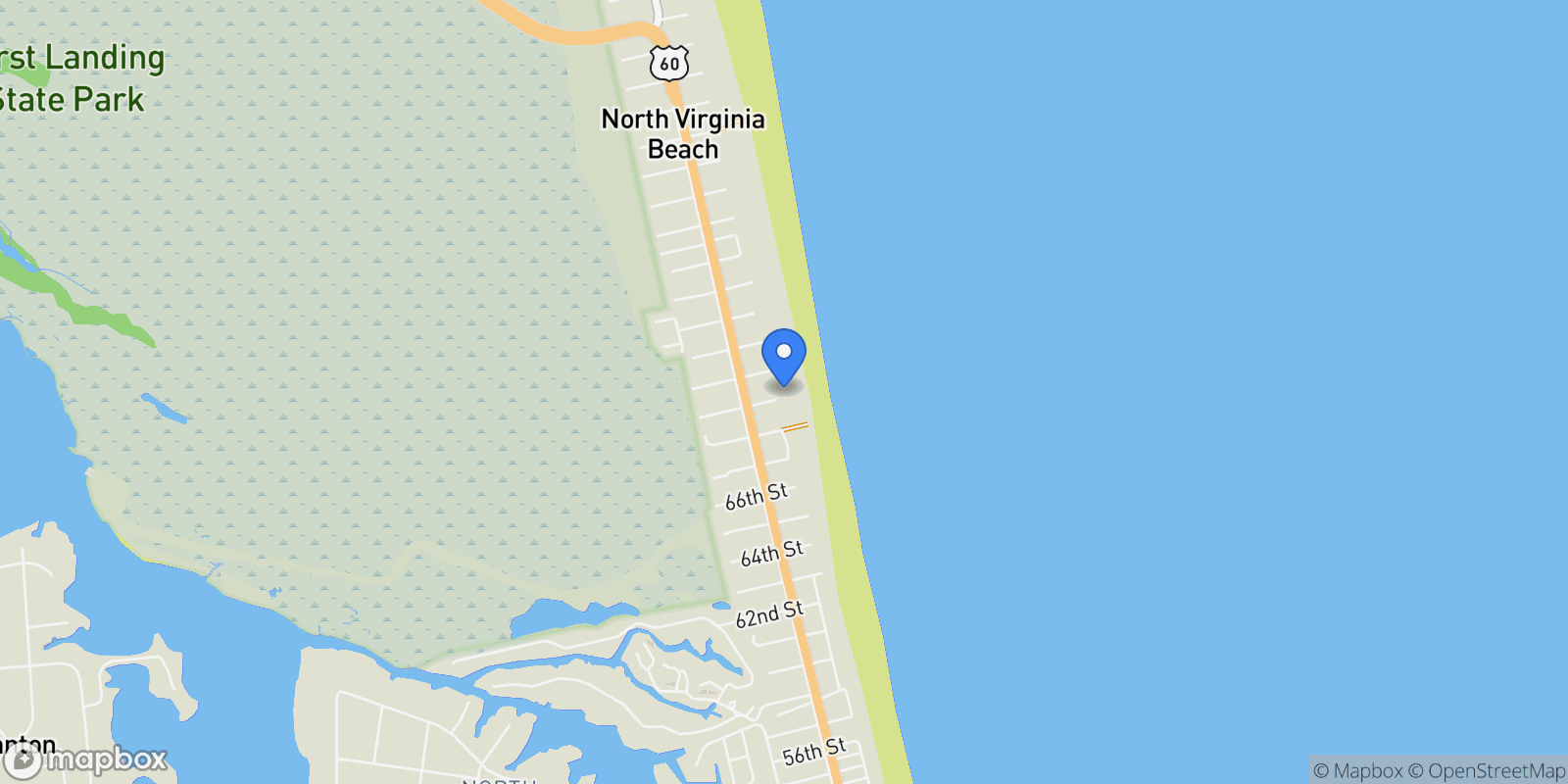 Map showing 6904 Ocean Front Avenue, Virginia Beach, Virginia, United States.