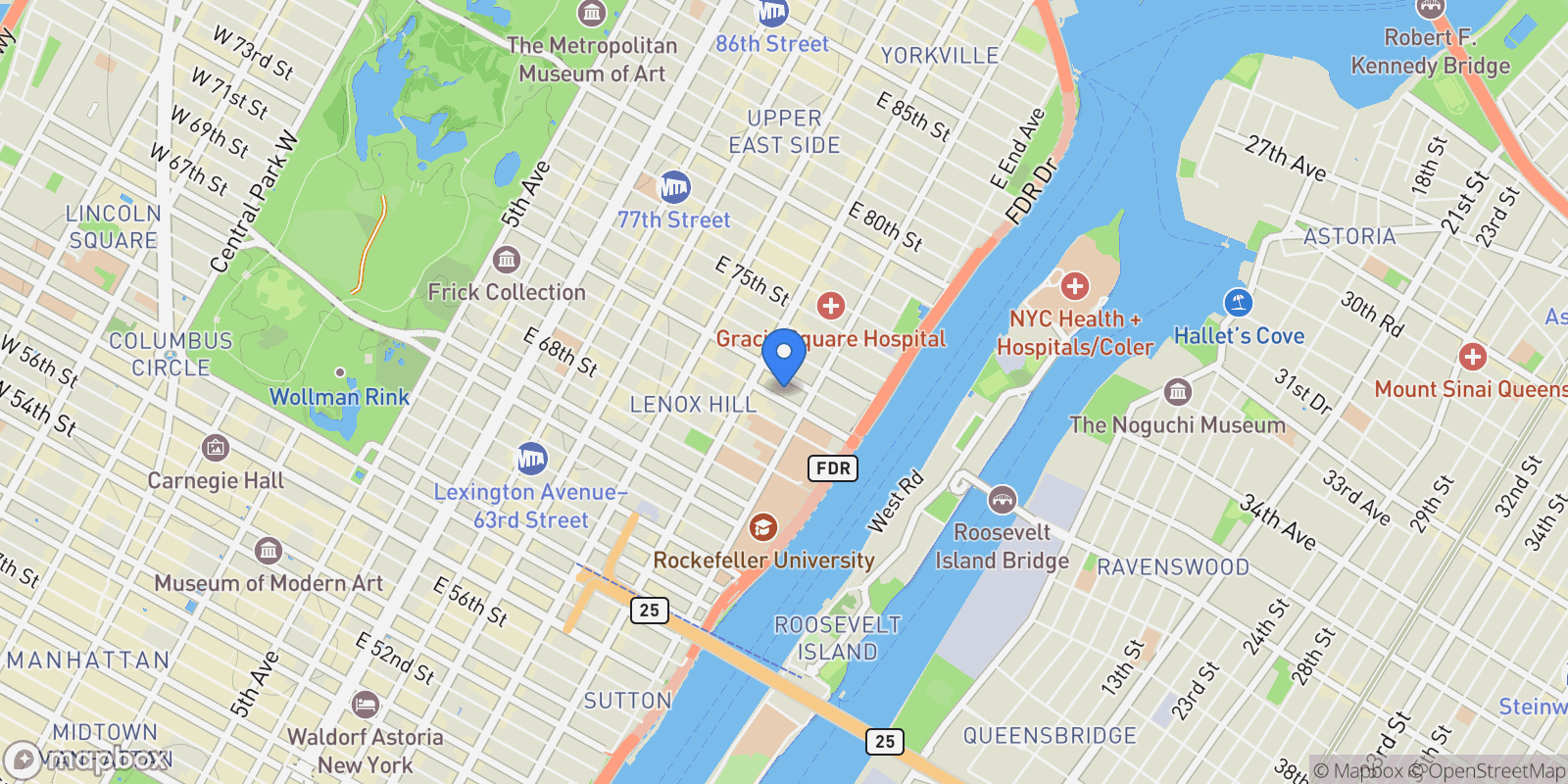 Map showing The Oxford, 422 E 72ND ST, New York, New York, United States.