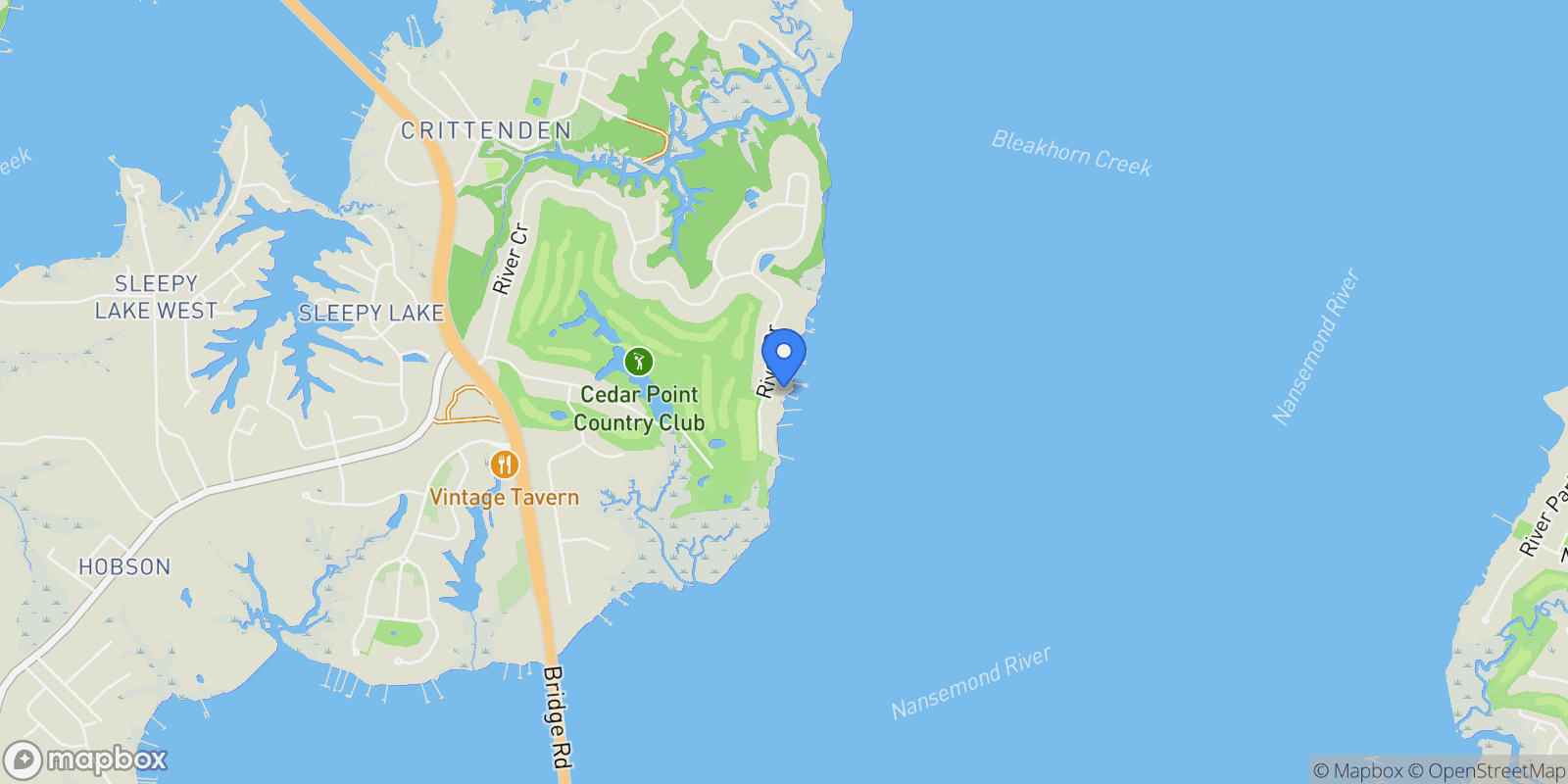 Map showing 9143 River Crescent, Suffolk, Virginia, United States.