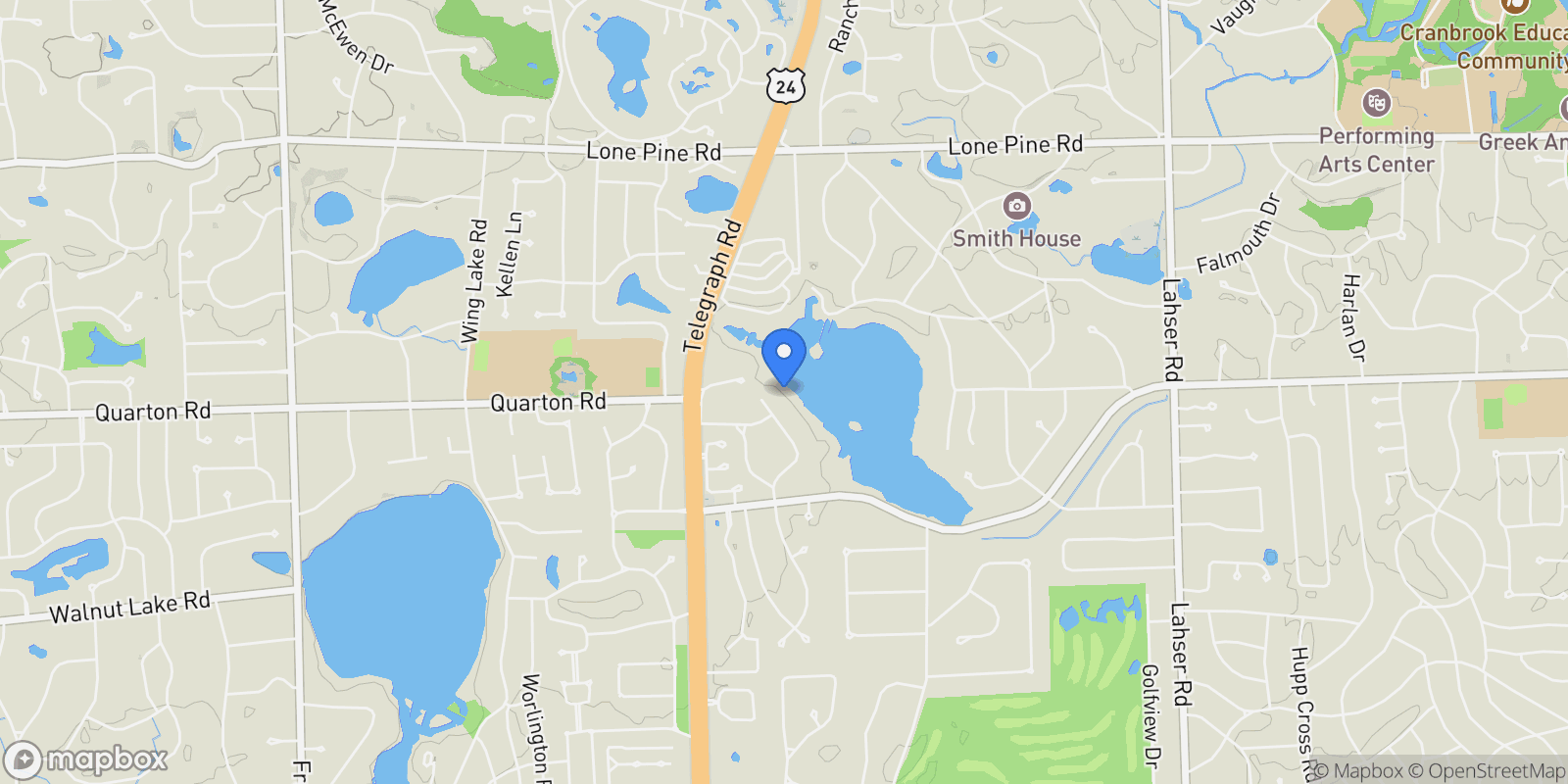 Map showing 4000 Overlea Court, Bloomfield Twp, MI 48302, Bloomfield Hills, Michigan, United States.