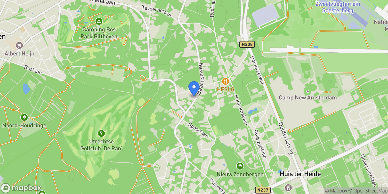 Map showing Baarnseweg 9, Bosch en Duin, UT 3735Mk, Bosch en Duin, Utrecht, Netherlands.