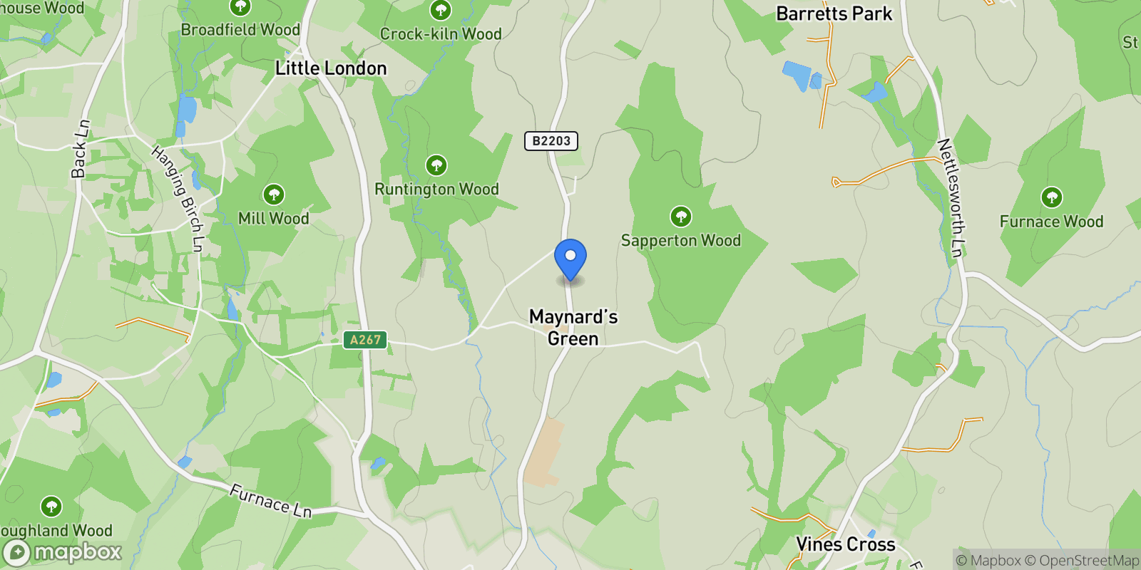 Map showing Maynards Green, Heathfield, East Sussex, Maynard's Green, England, United Kingdom.