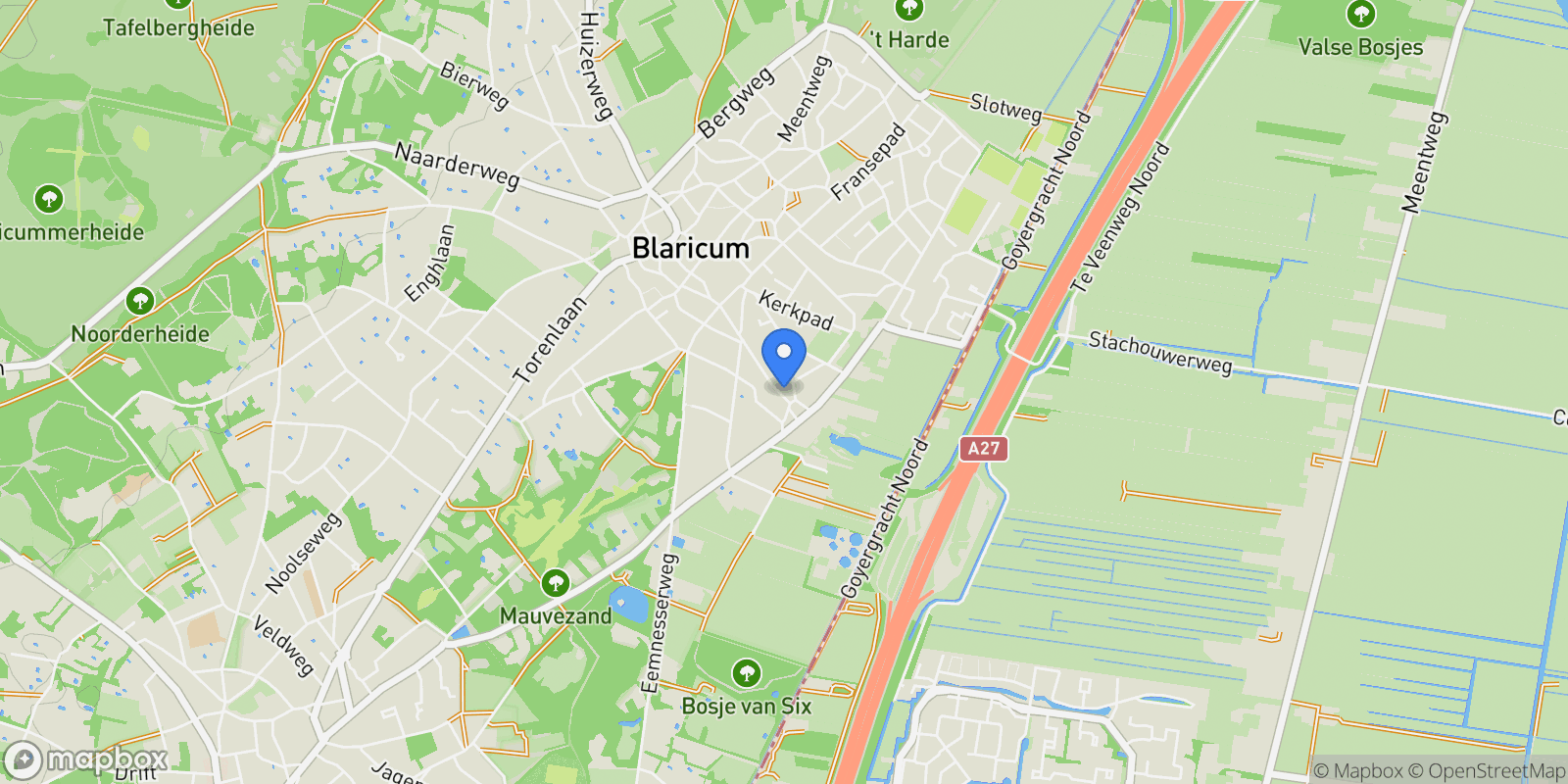 Map showing Tweede molenweg 45, Blaricum, NH 1261 HB, Blaricum, North Holland, Netherlands.