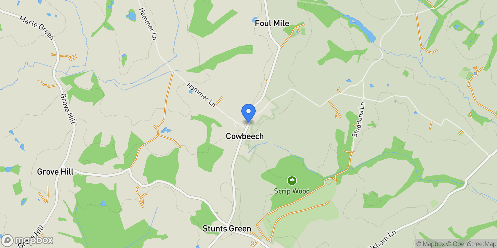 Map showing Foul Lane, Cowbeech, East Sussex, Cowbeech, England, United Kingdom.