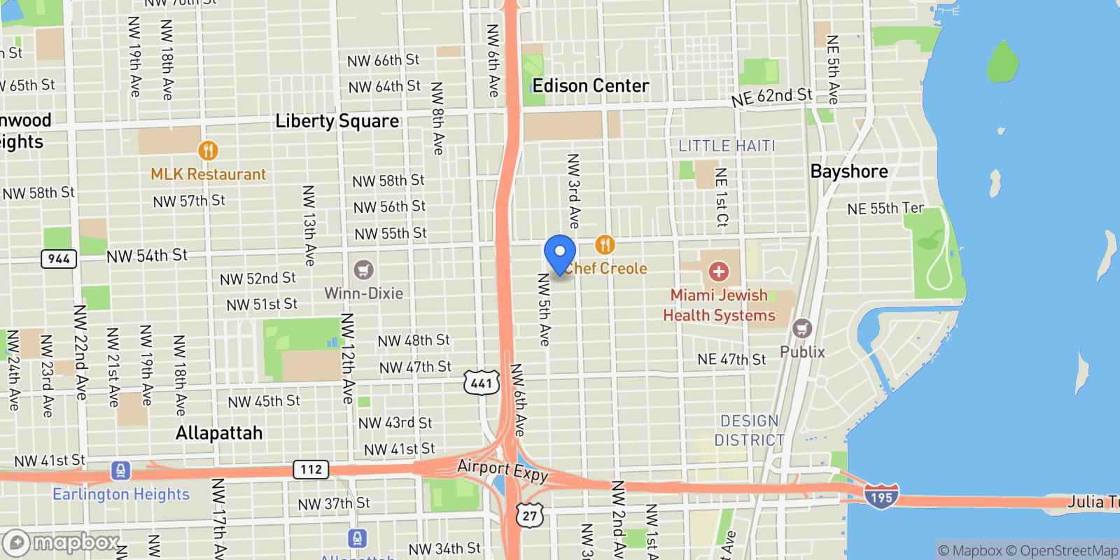 Map showing 408 NW 52nd St, Miami, Florida, United States.