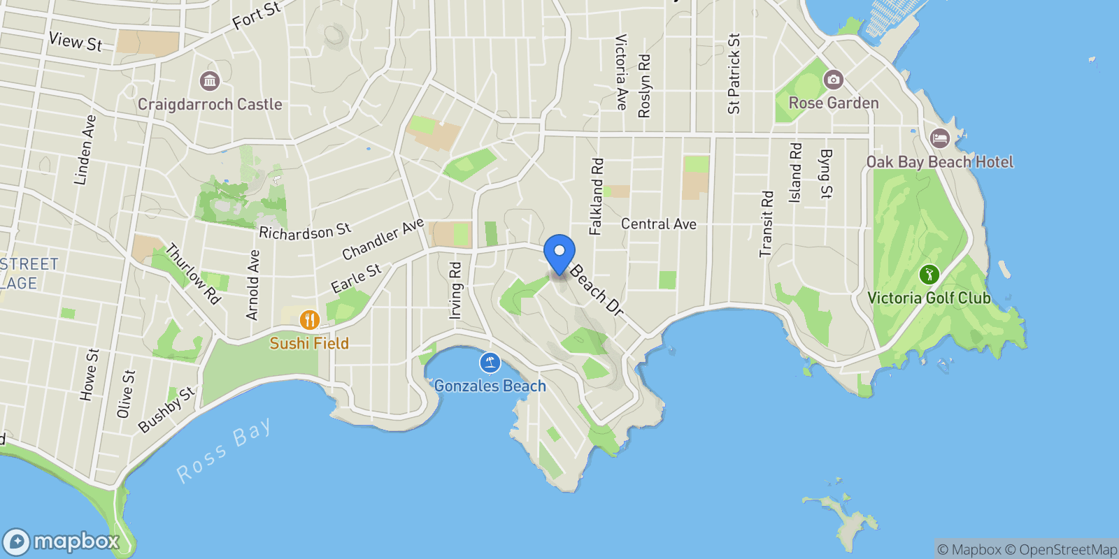 Map showing 305 Denison Rd, Oak Bay, British Columbia, Canada.