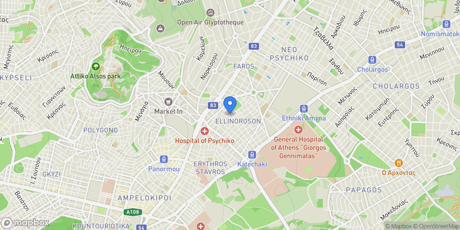 Map showing 7th District of Athens, Athens, Greece.