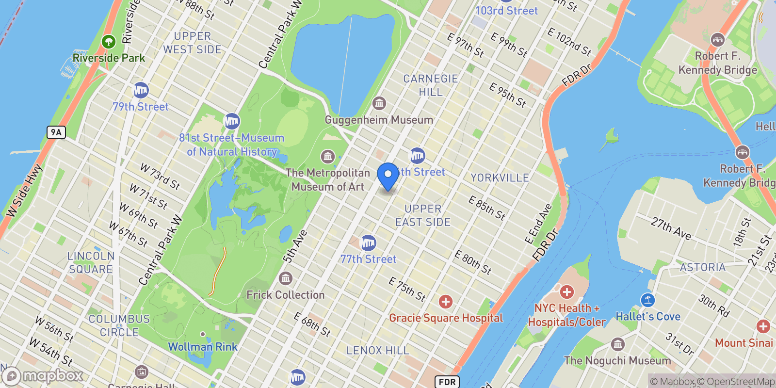 Map showing 122 E 82ND ST, New York, New York, United States.