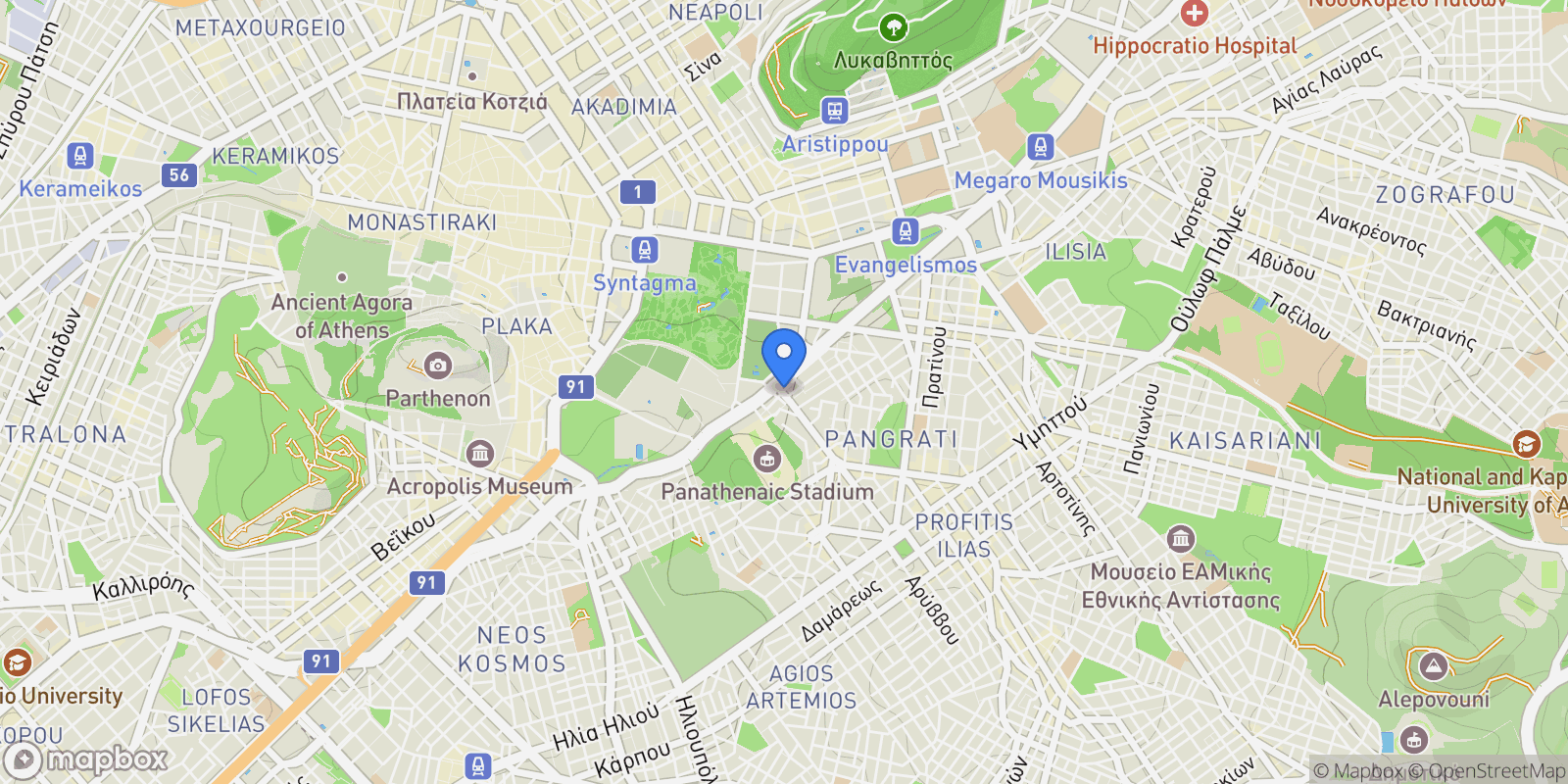 Map showing Sunoikia Pagkratiou, 2nd District of Athens, Athens.