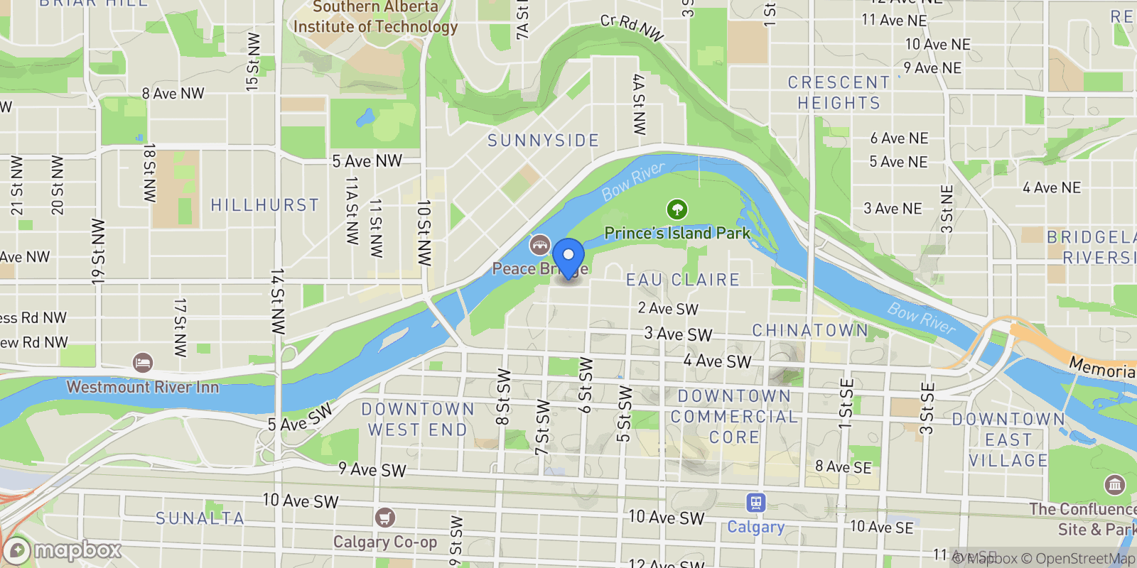 Map showing 738 1 Avenue SW 301, Calgary, Alberta, Canada.