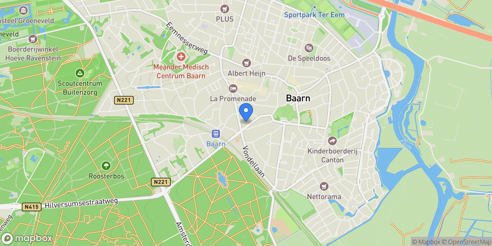 Map showing Stationsweg 114, BAARN, NH 3743 ES, Baarn, Utrecht, Netherlands.