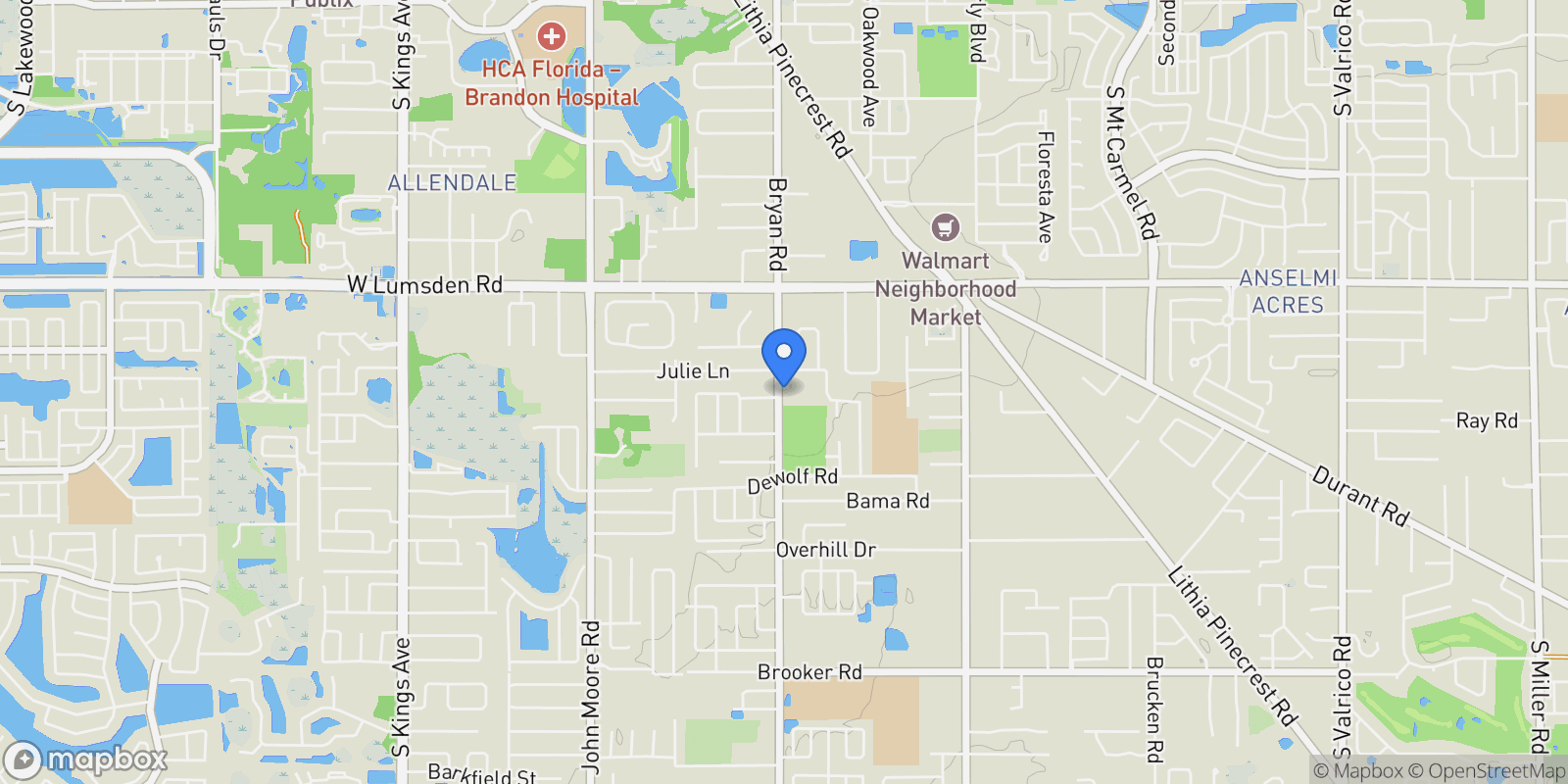 Map showing 1409 BRYAN ROAD, Riverview, Florida, United States.