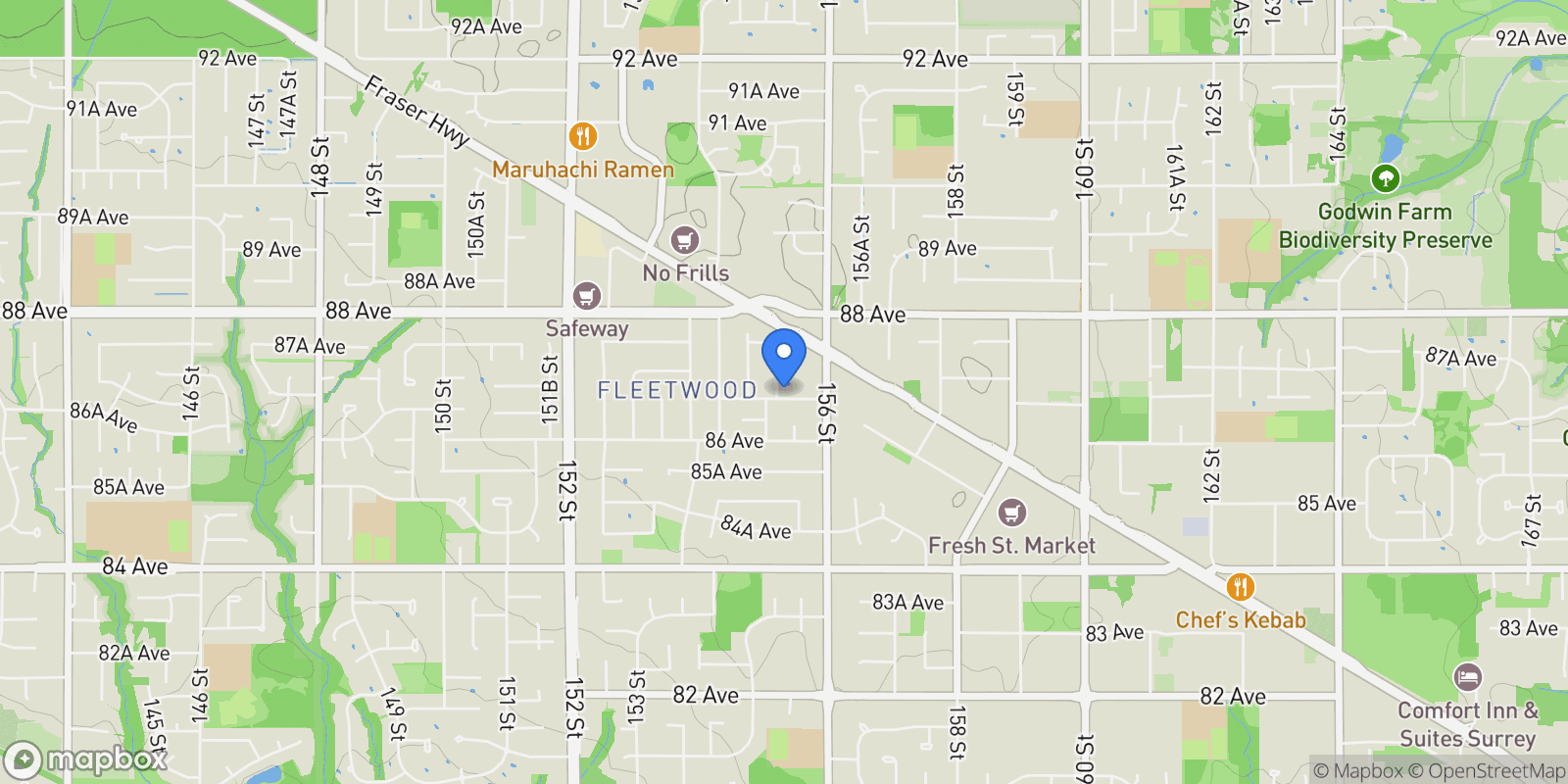 Map showing 8670 TUNIS PLACE, Surrey, British Columbia, Canada.