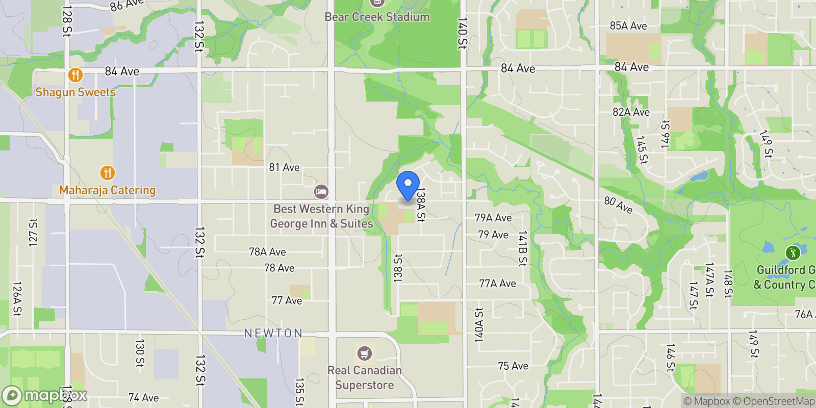 Map showing 13836 80 AVENUE, Surrey, British Columbia, Canada.