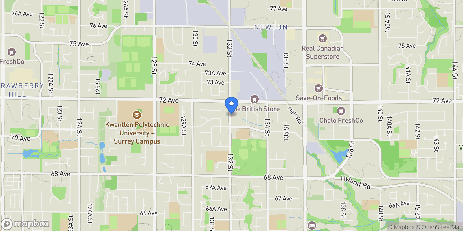 Map showing 21 7140 132 STREET, Surrey, British Columbia, Canada.