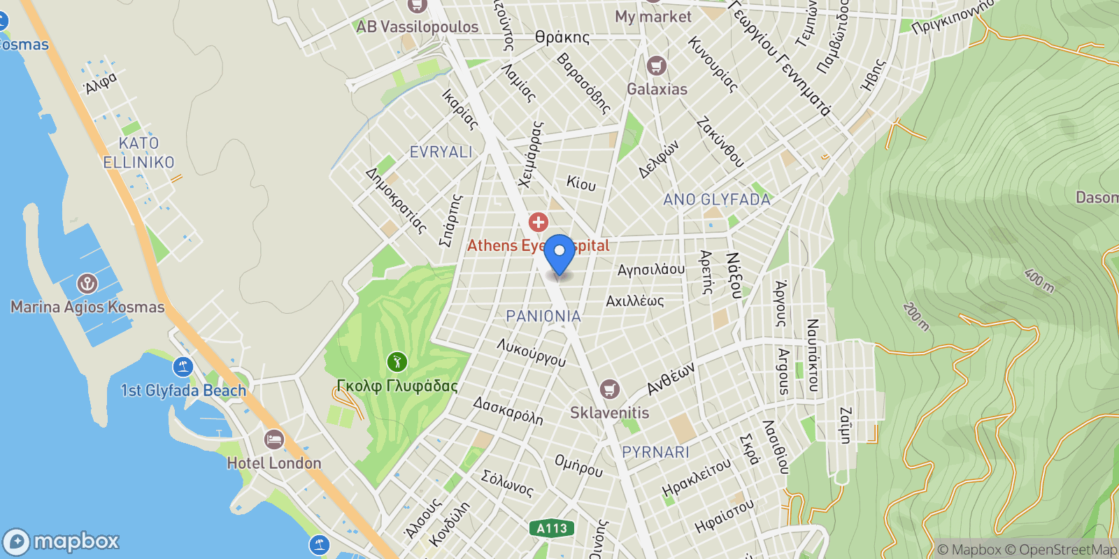 Map showing Glyfada, Attica, Greece.