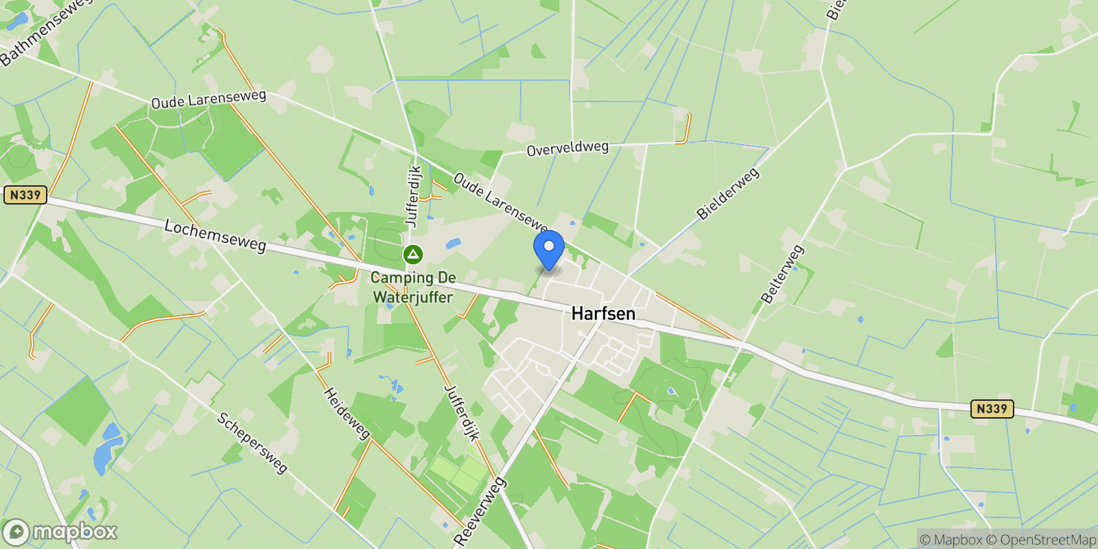 Map showing Nuisvelderbos 5, HARFSEN, NH 7217 RP, Harfsen, Gelderland, Netherlands.