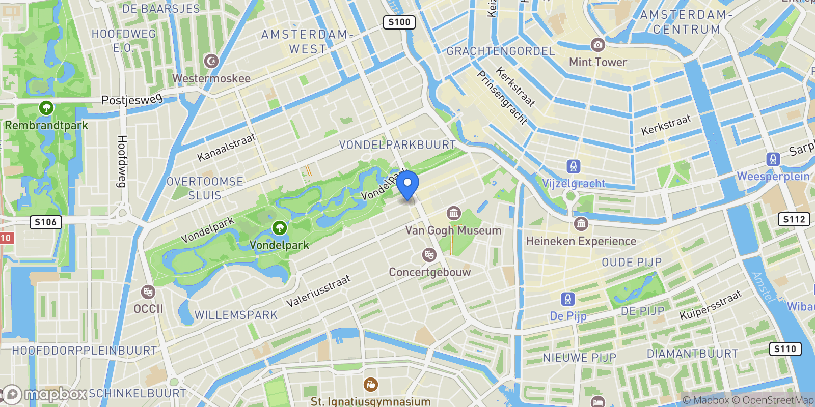 Map showing Van Eeghenlaan 28, Amsterdam, NH 1071 EN, Apollobuurt, North Holland, Netherlands.