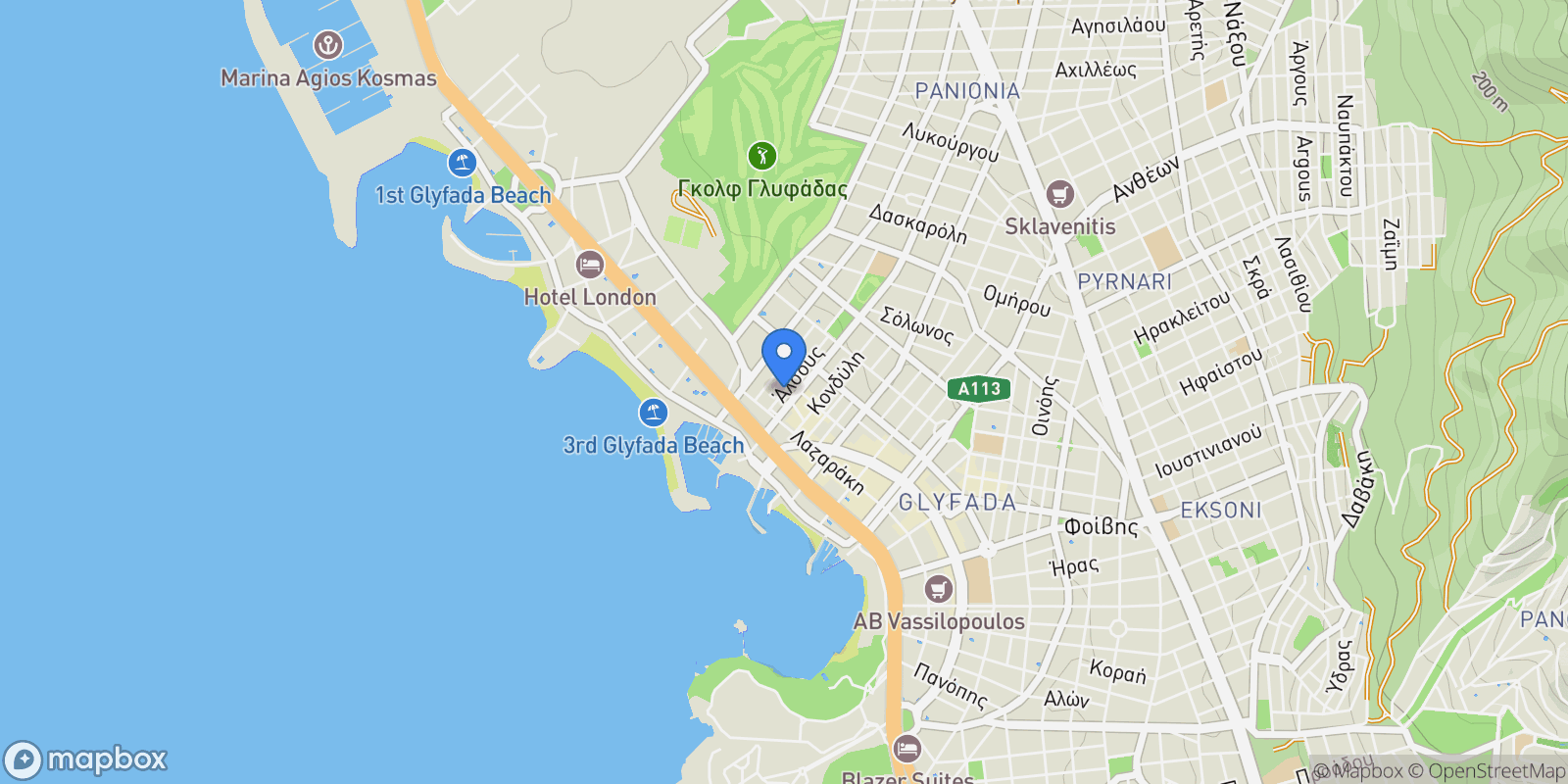 Map showing Glyfada, Attica, Greece.