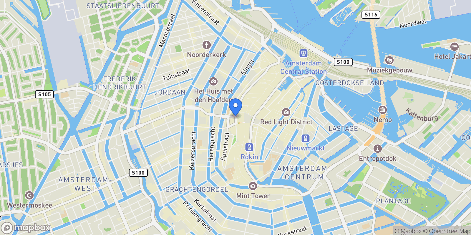 Map showing The City Palace, Amsterdam, NH, Amsterdam, North Holland, Netherlands.