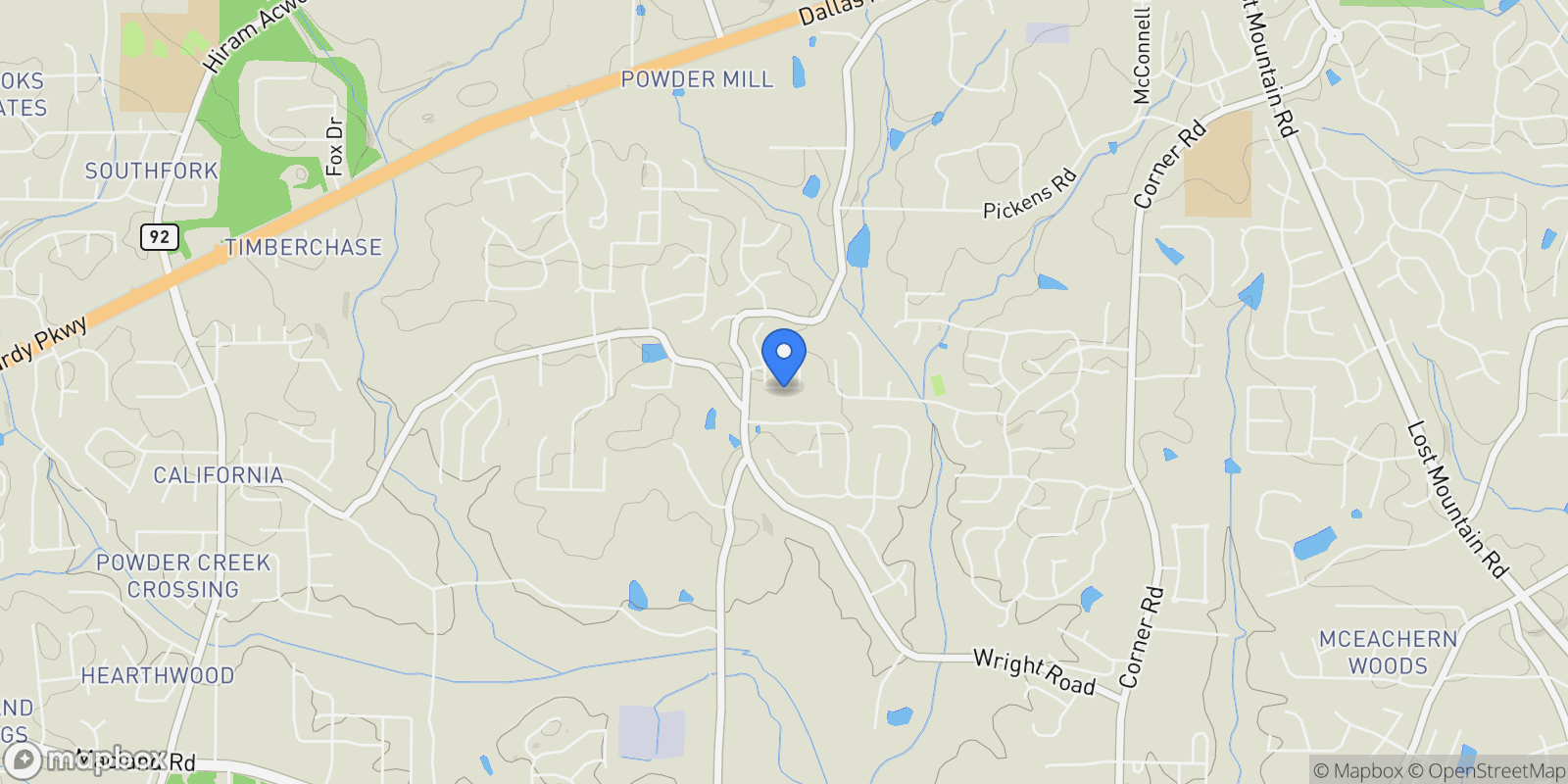 Map showing Powder Springs, Georgia, United States.