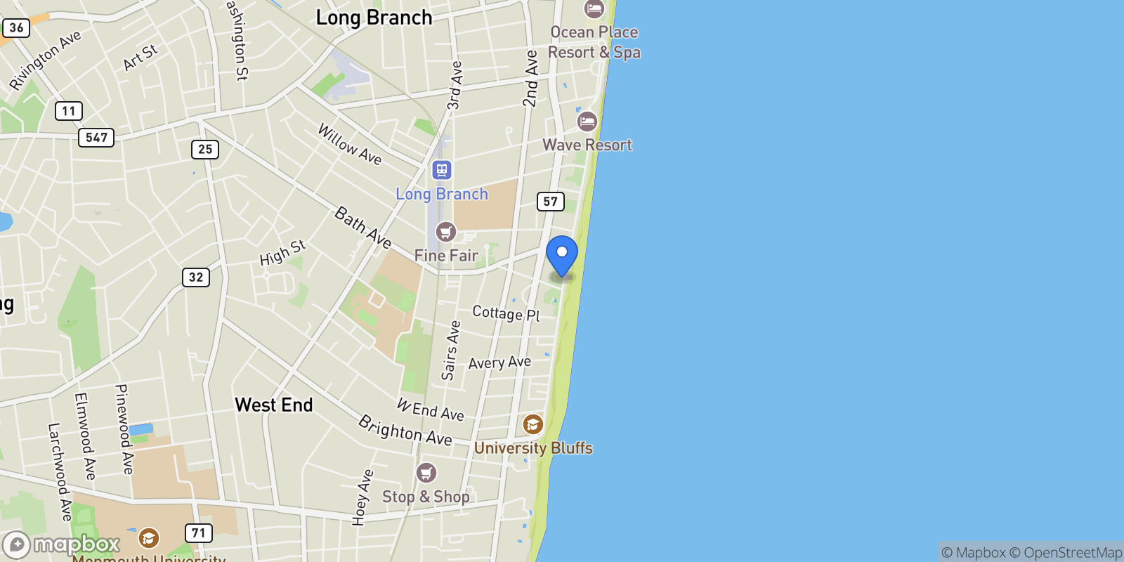 Map showing 392 Ocean Avenue #1406, Long Branch, New Jersey, United States.
