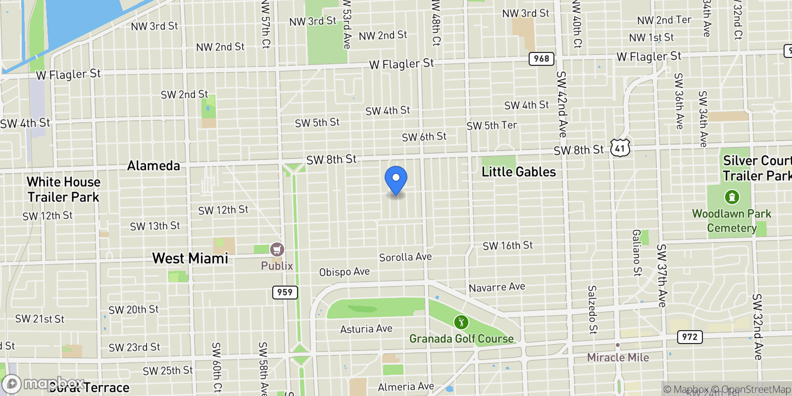 Map showing 1110 Wallace St, Coral Gables, Florida, United States.