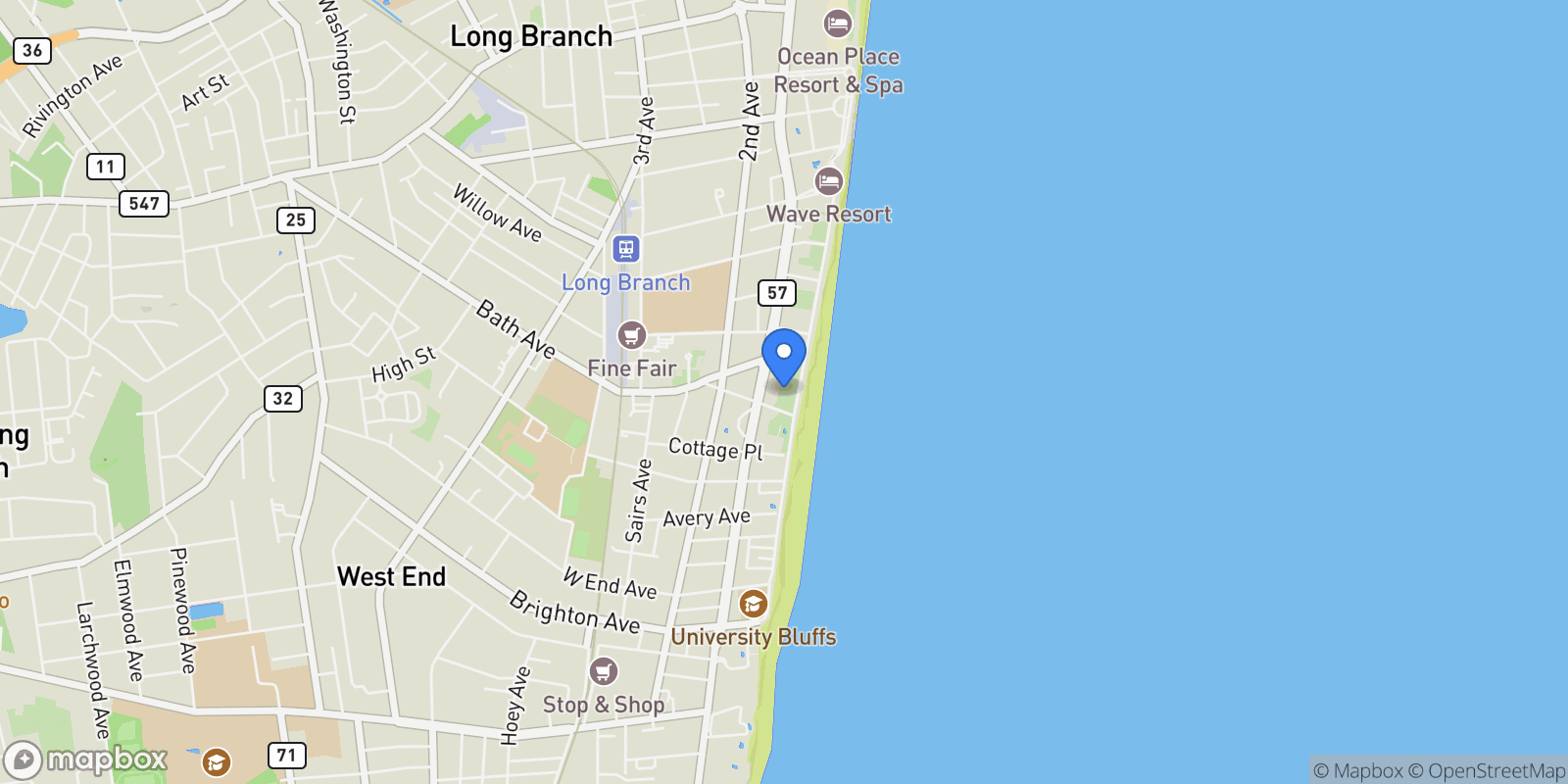 Map showing 392 Ocean #1703, Long Branch, New Jersey, United States.