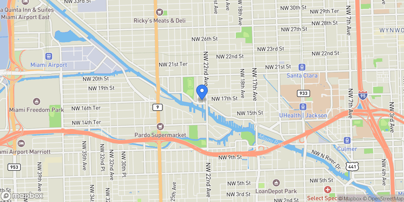 Map showing 1680 NW 22nd Ct, Miami, Florida, United States.