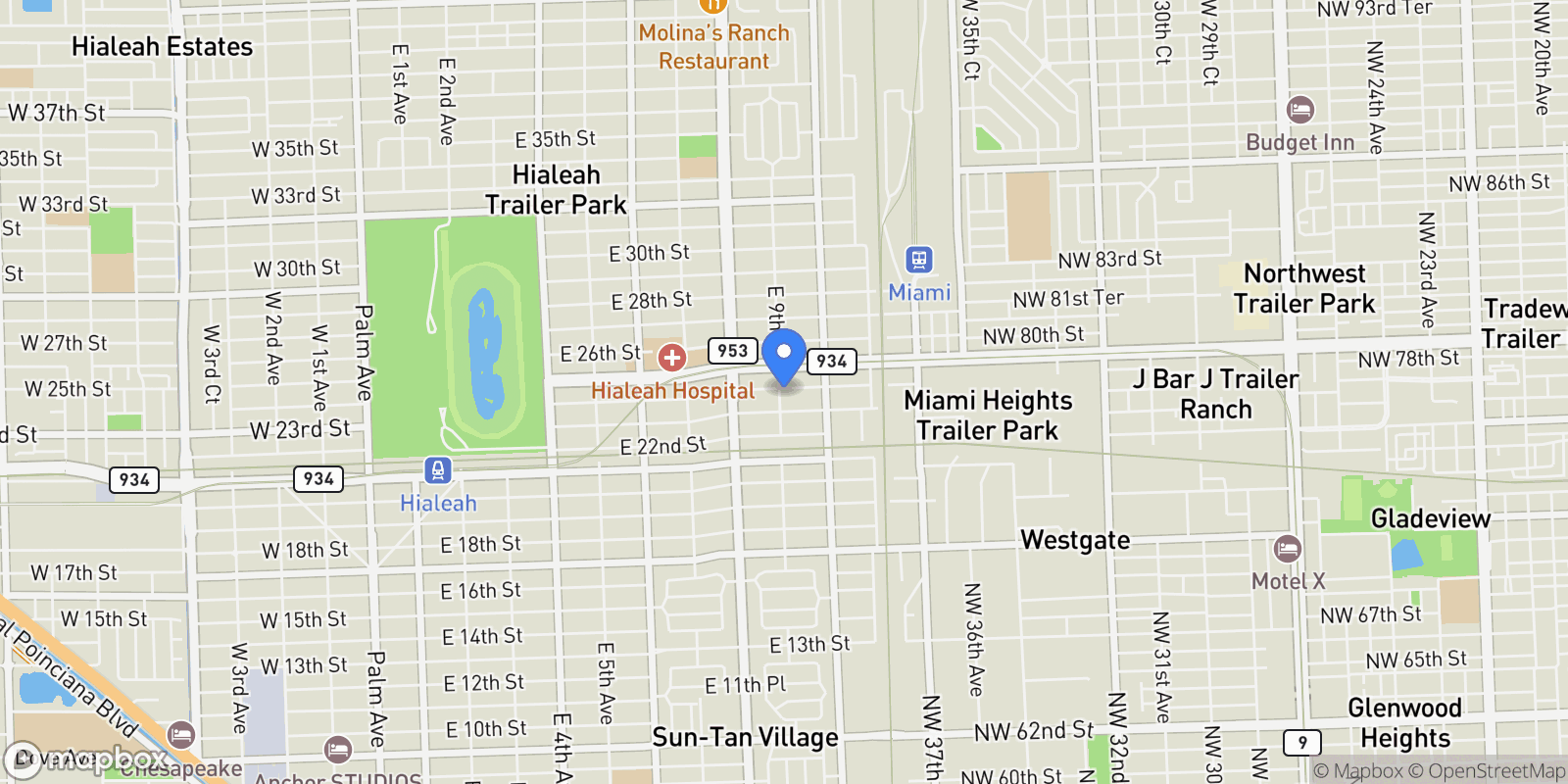 Map showing 904 E 24th St, Hialeah, Florida, United States.