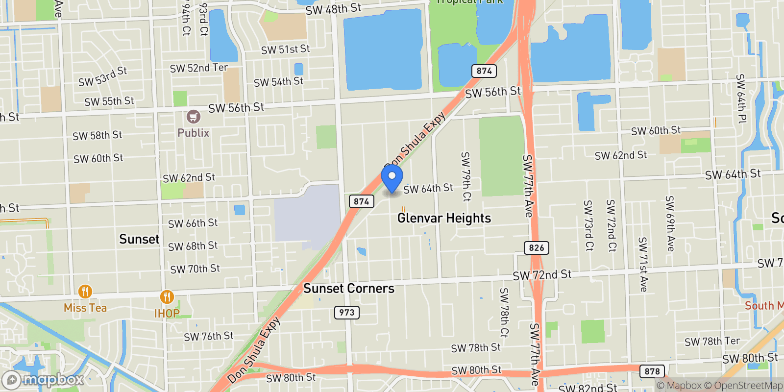 Map showing 8390 SW 64th St, Miami, Florida, United States.