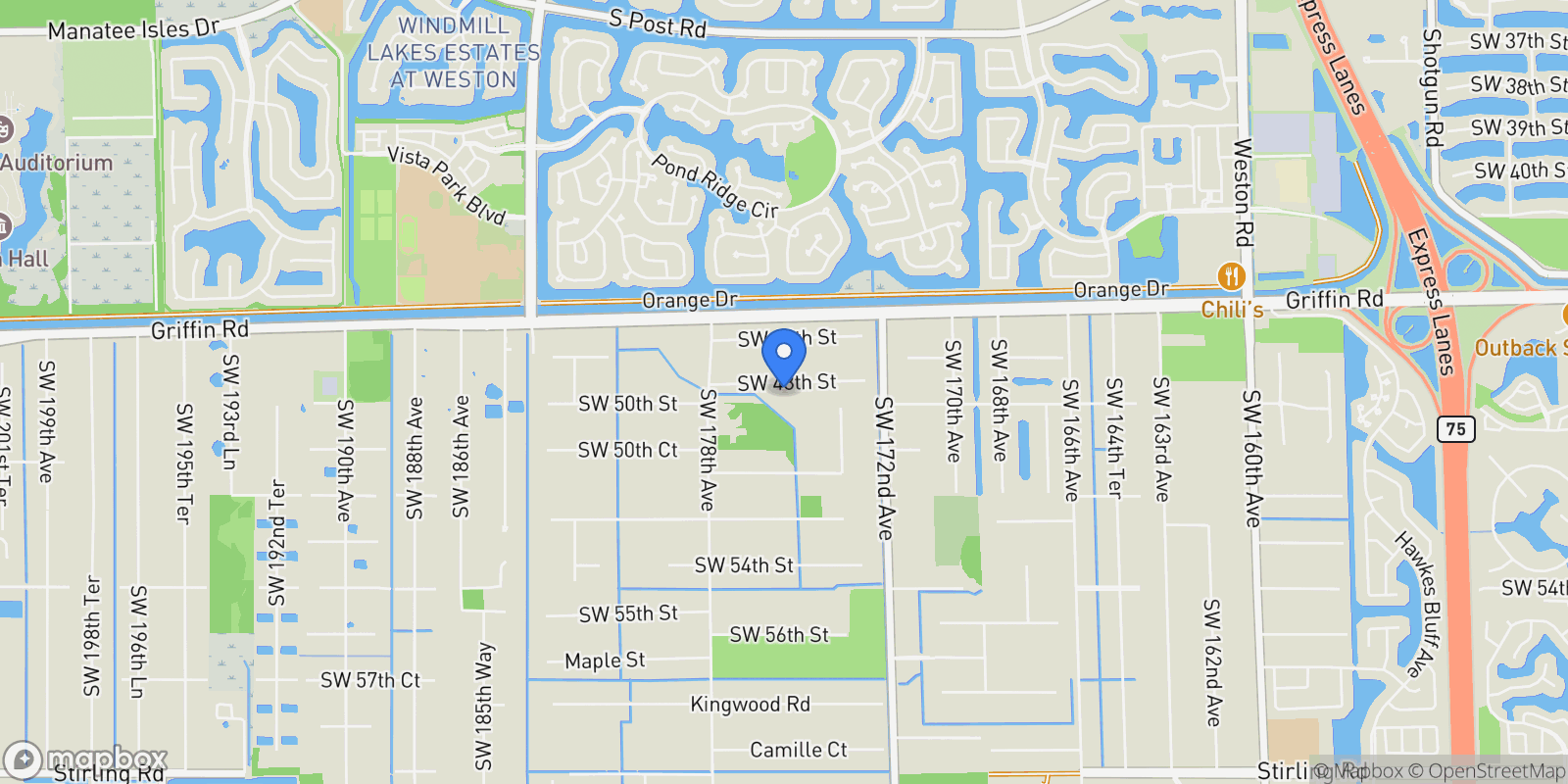Map showing 17510 SW 48th St, Southwest Ranches, Florida, United States.