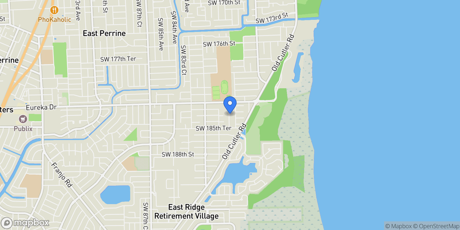 Map showing 18501 SW 79th Ct, Cutler Bay, Florida, United States.