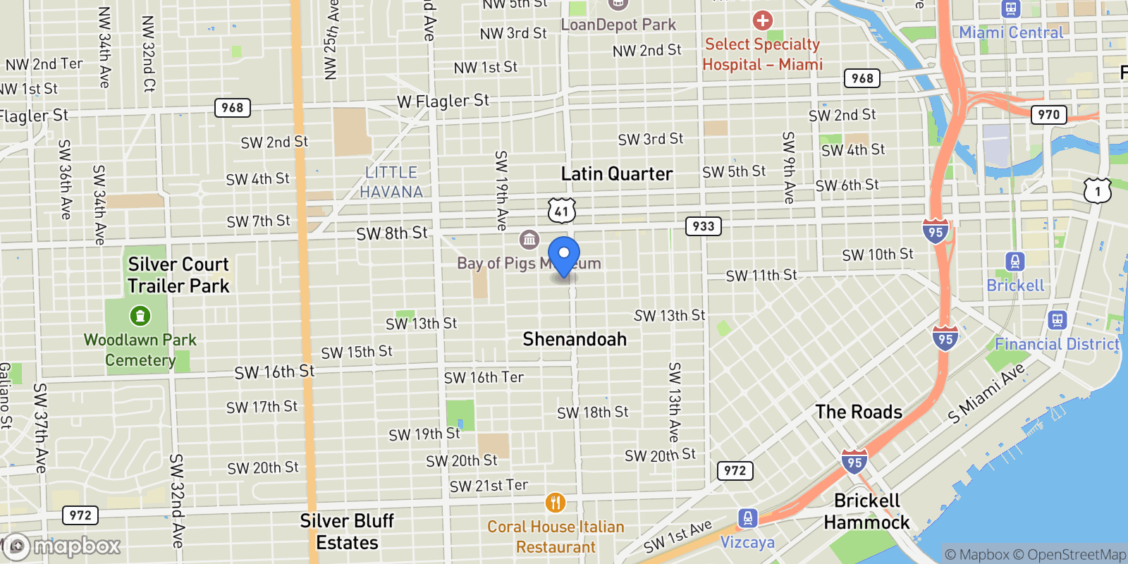 Map showing 1721 SW 11th Ter, Miami, Florida, United States.