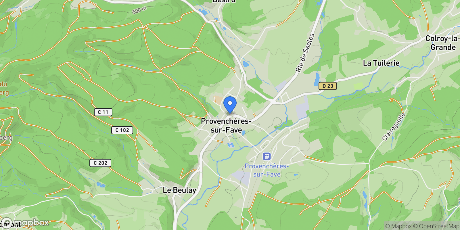Map showing Provenchères-sur-Fave, Provenchères-sur-Fave, Provenchères-et-Colroy, Grand Est, France.