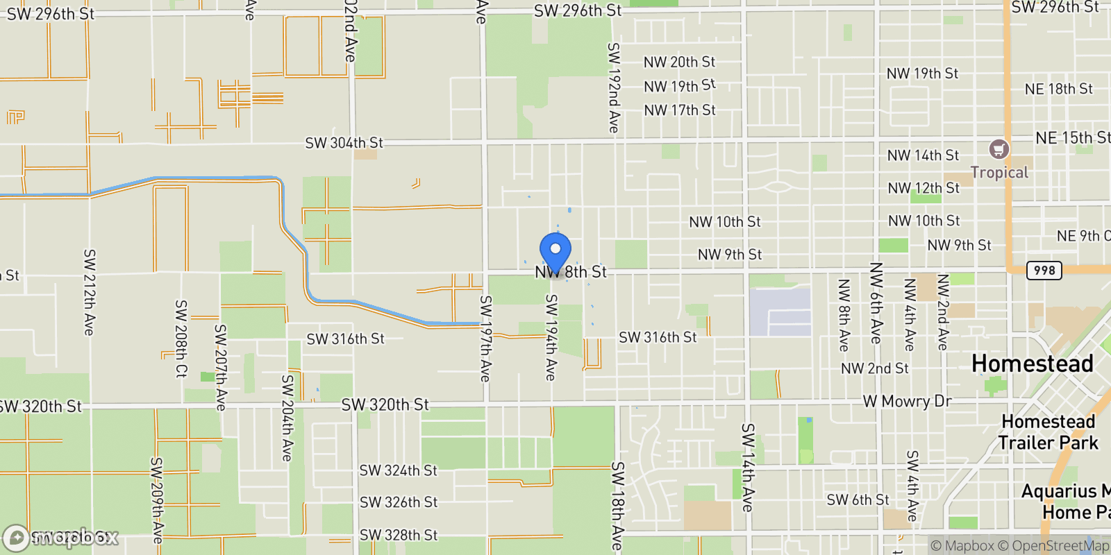 Map showing 19390 SW 312th St, Homestead, Florida, United States.