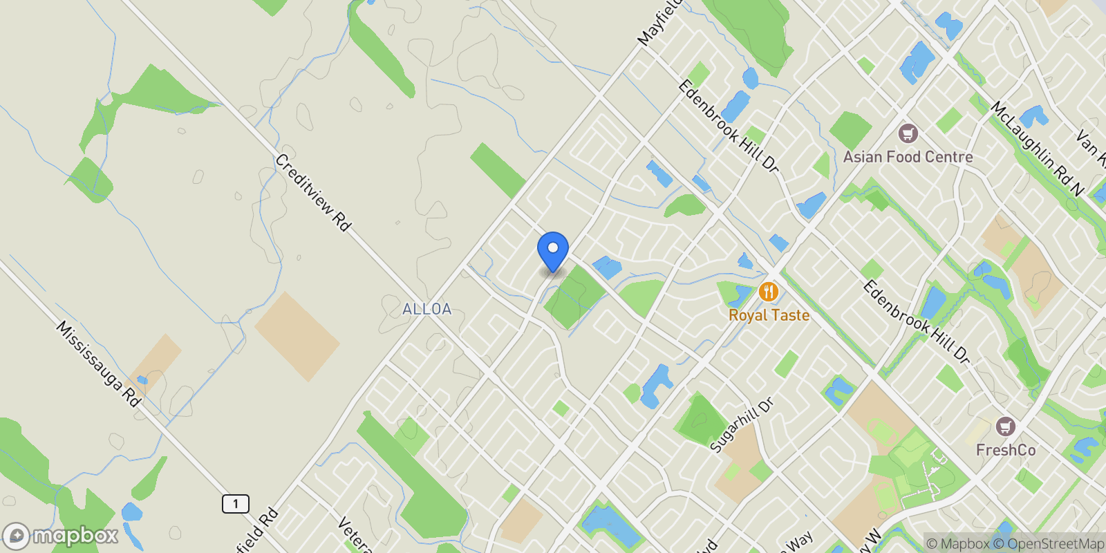 Map showing 91 CLOCKWORK DRIVE, Brampton, Ontario, Canada.