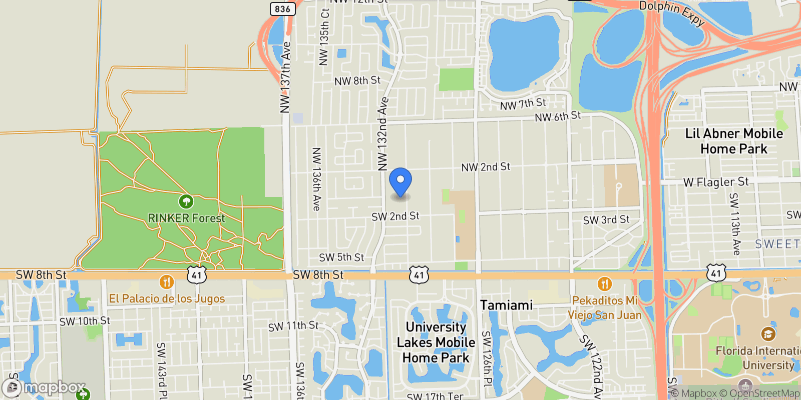 Map showing 50 SW 130th Ave, Miami, Florida, United States.