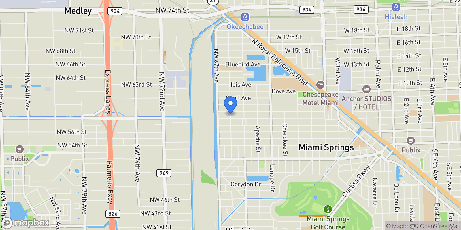 Map showing Miami Springs, Florida, United States.