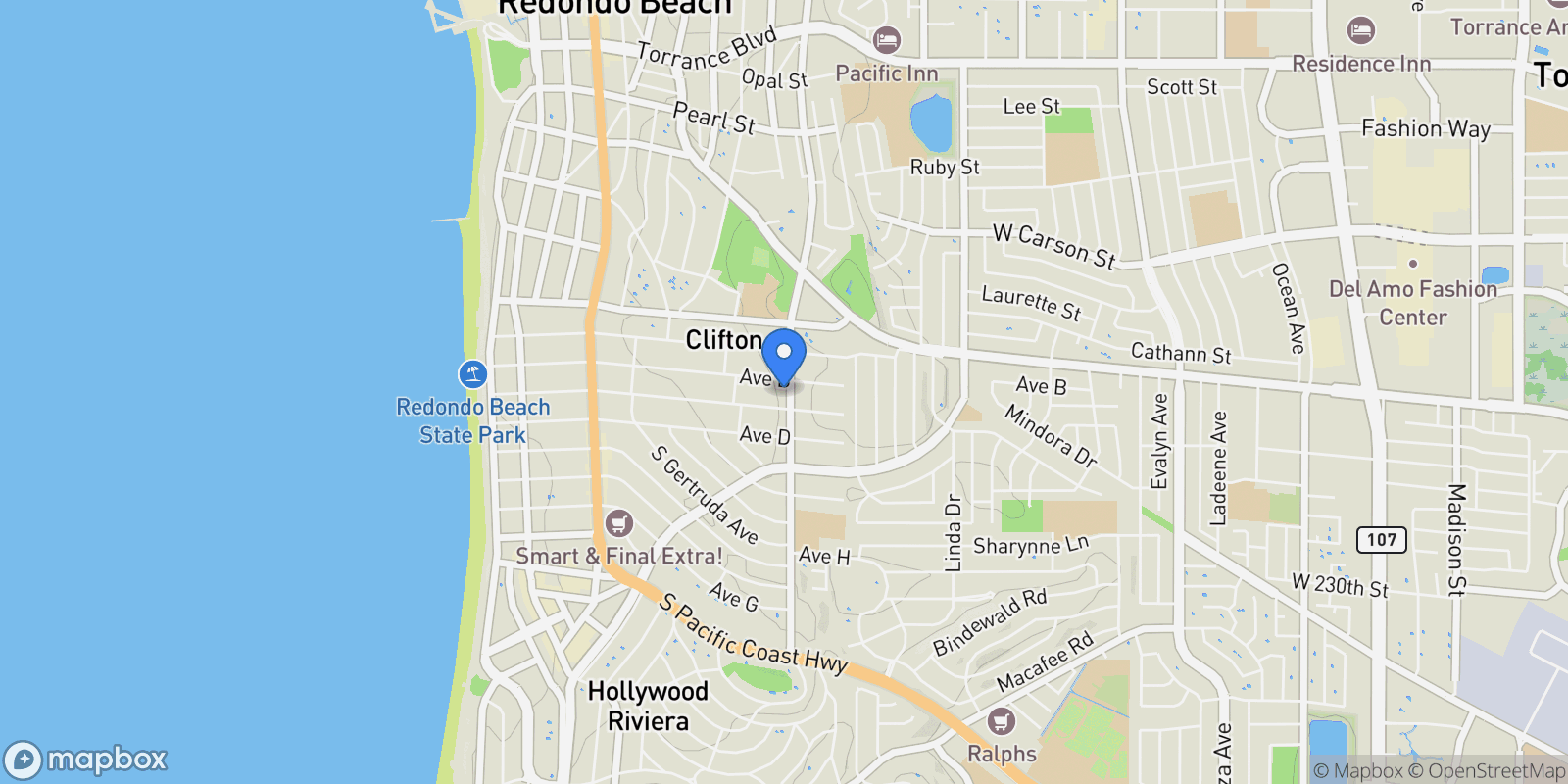 Map showing 1011 South Prospect Avenue , Redondo Beach, CA 90277, Torrance, California, United States.