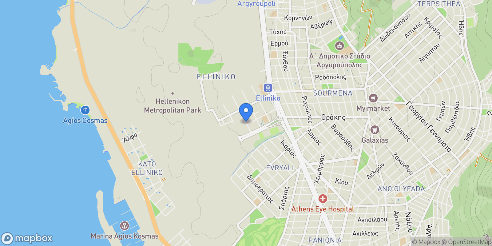 Map showing Elliniko, Attica, Greece.