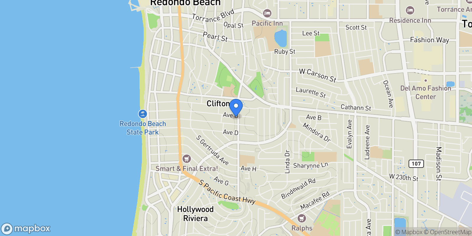 Map showing 1007 South Prospect Avenue , Redondo Beach, CA 90277, Torrance, California, United States.