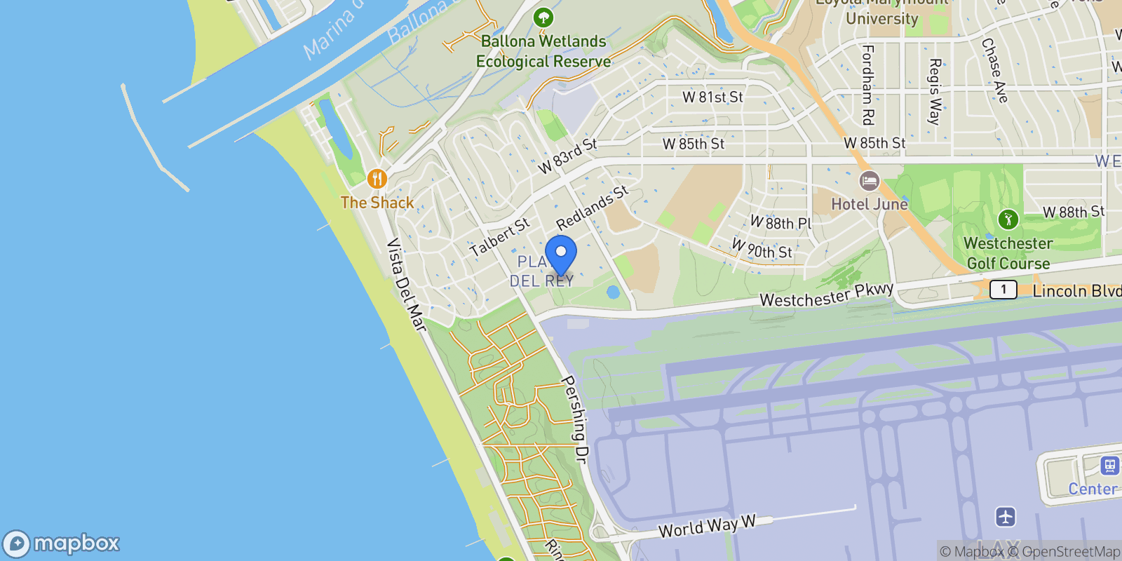 Map showing 8180 Manitoba Street #302 , Playa Del Rey, CA 90293, Los Angeles, California, United States.