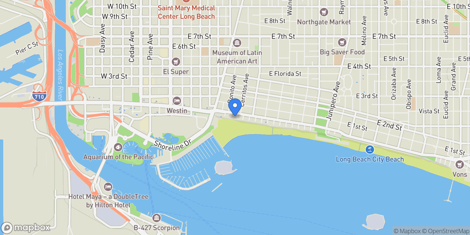 Map showing 1 3rd Place 2, Long Beach, CA 90802, Signal Hill, California, United States.