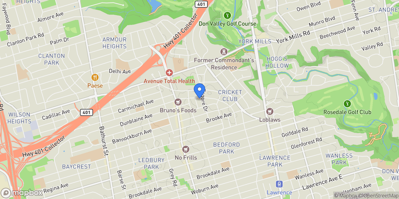 Map showing 127 Joicey Boulevard, Toronto, ON M5M 2T8, Toronto, Ontario, Canada.