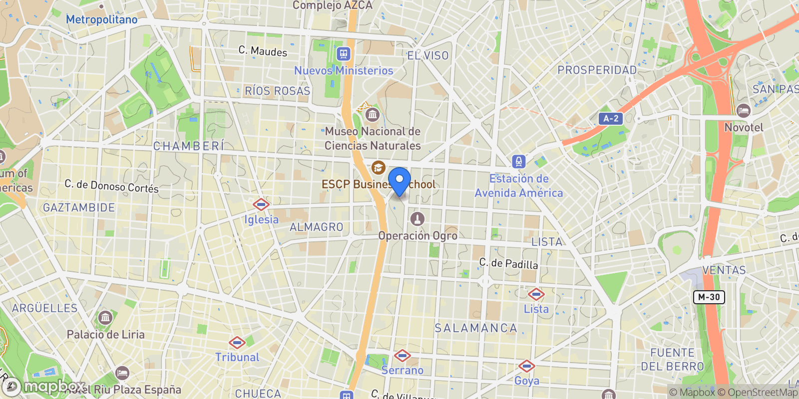 Map showing Castellana, Madrid, Madrid provincia, Madrid, Barrio Salamanca, Madrid, Spain.